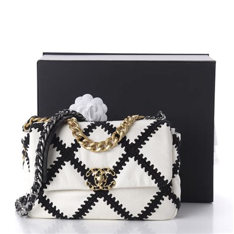 crochet chanel white black|Chanel Black White Calfskin Crochet Medium 19 Flap Bag.